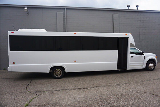 White party bus exterior